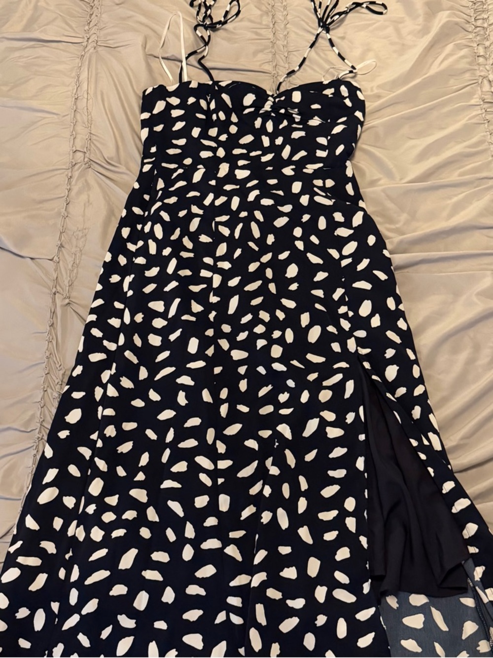 Lulus Party In Paris Navy Blue Print Tie-strap Midi Dress - Size M - Picture 4 of 9